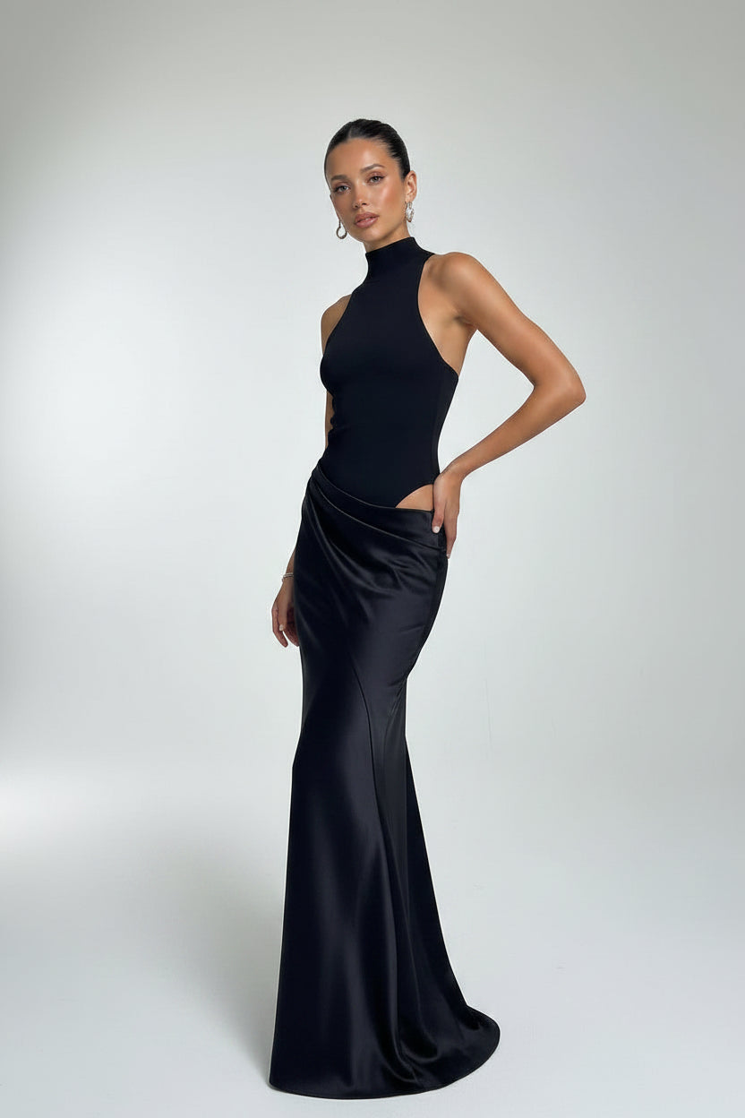 Robe Longue Femme Marron Découpée Soirée Élégante | ROBEMODE