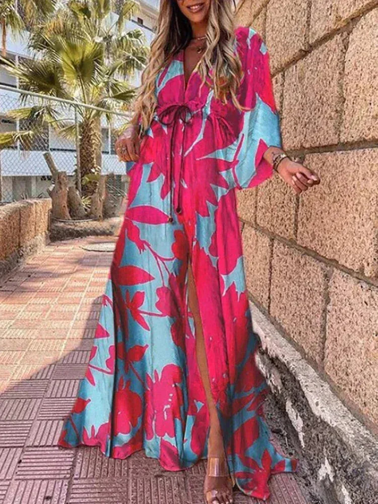 Robe longue femme à motifs avec ceinture et manches longues | Coupe féminine + Style élégant + Facile à accessoiriser – ROBEMODE