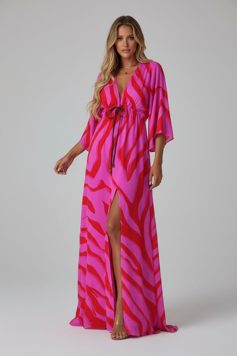 Robe longue femme à motifs avec ceinture et manches longues | Coupe féminine + Style élégant + Facile à accessoiriser – ROBEMODE