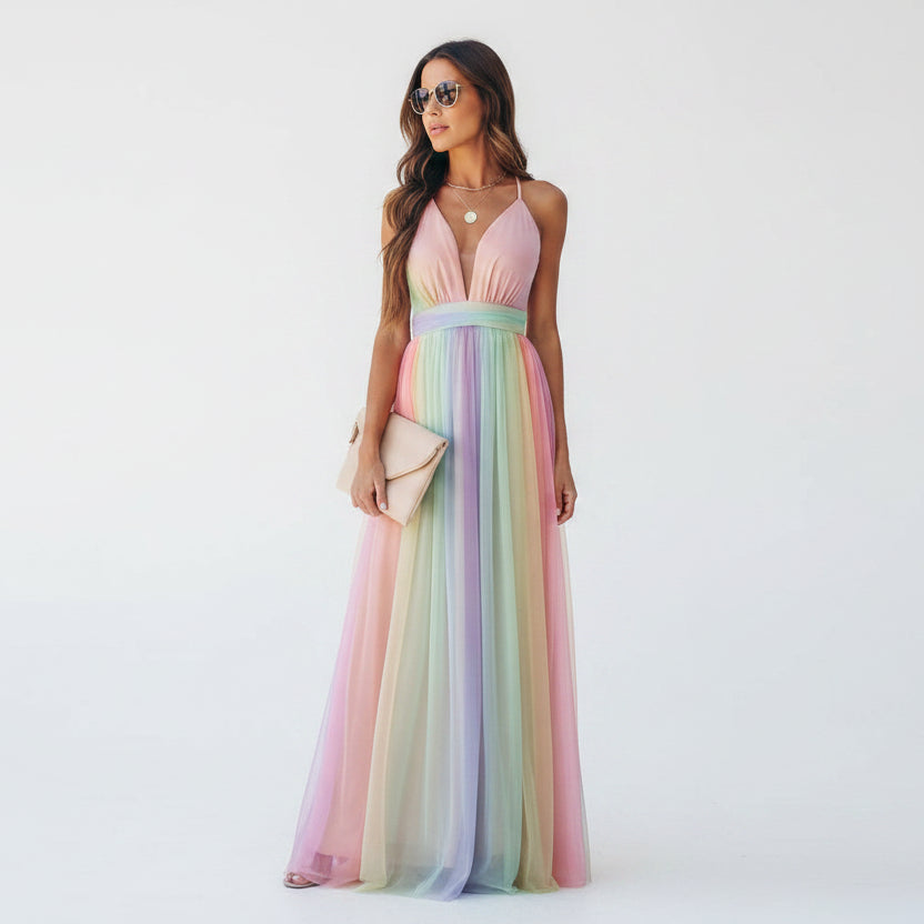 Robe longue femme multicolore dos nu sans manches | Coupe féminine + Style élégant + Facile à accessoiriser – ROBEMODE