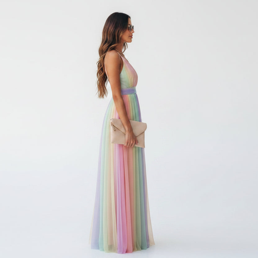 Robe longue femme multicolore dos nu sans manches | Coupe féminine + Style élégant + Facile à accessoiriser – ROBEMODE