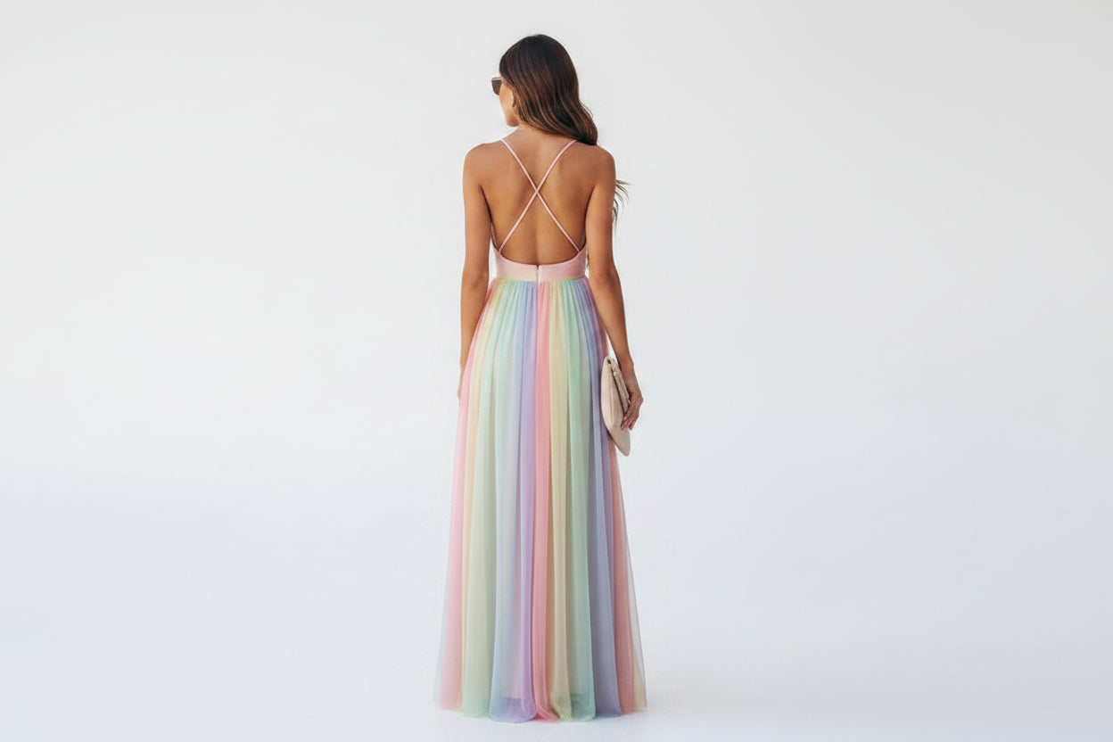 Robe longue femme multicolore dos nu sans manches | Coupe féminine + Style élégant + Facile à accessoiriser – ROBEMODE