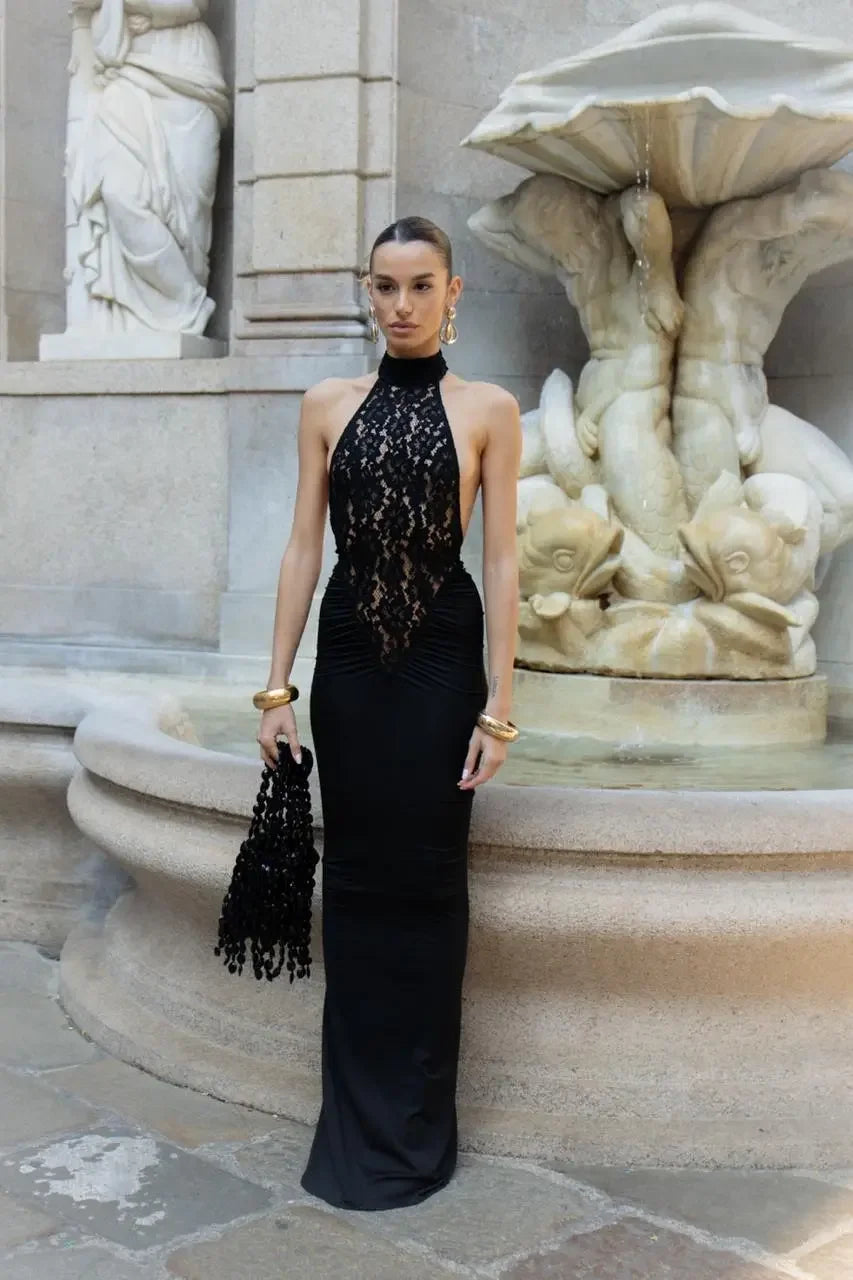 Robe longue femme noire dos nu | ROBEMODE