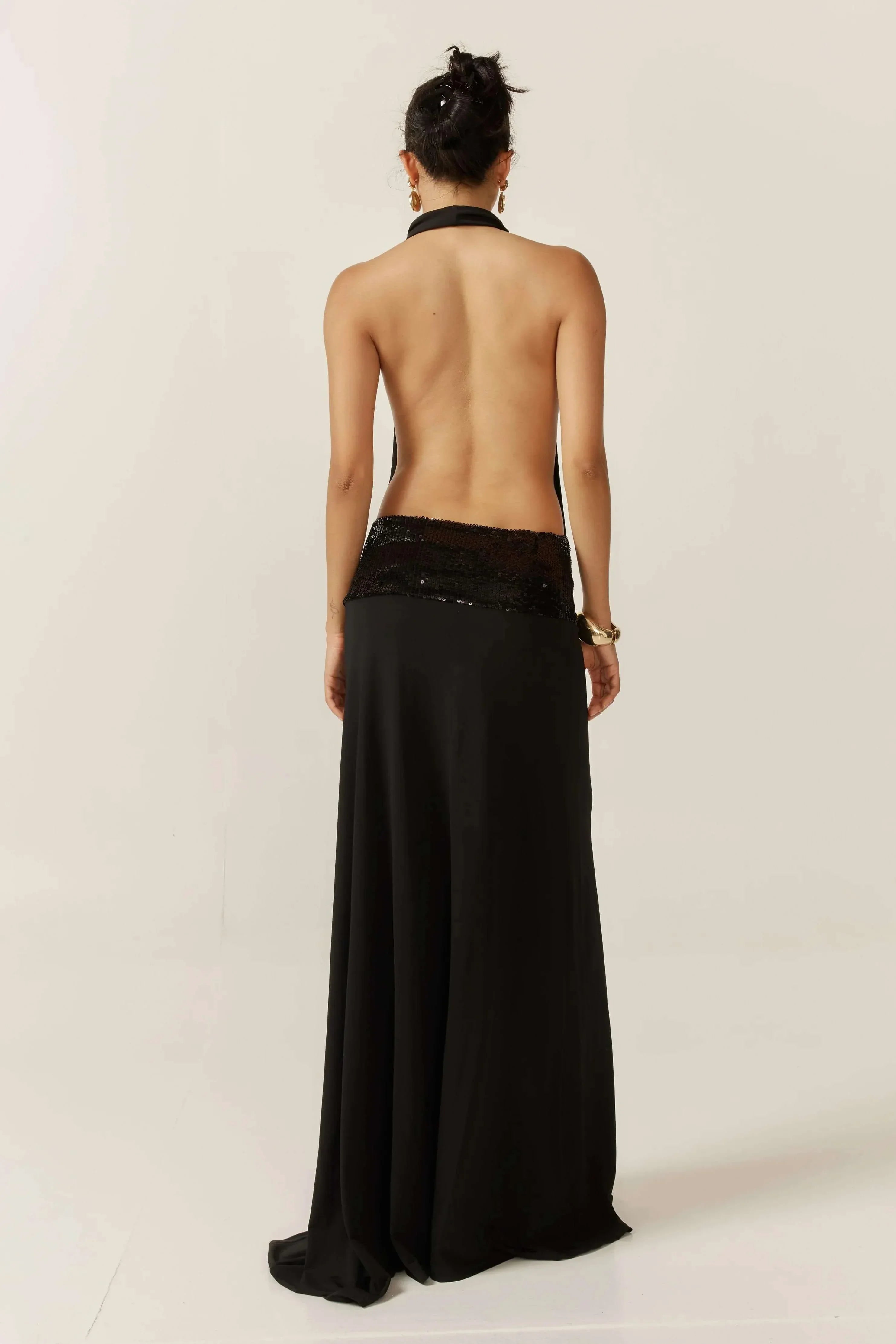 Robe Longue Femme Noire Dos Nu Sequins Soirée | ROBEMODE