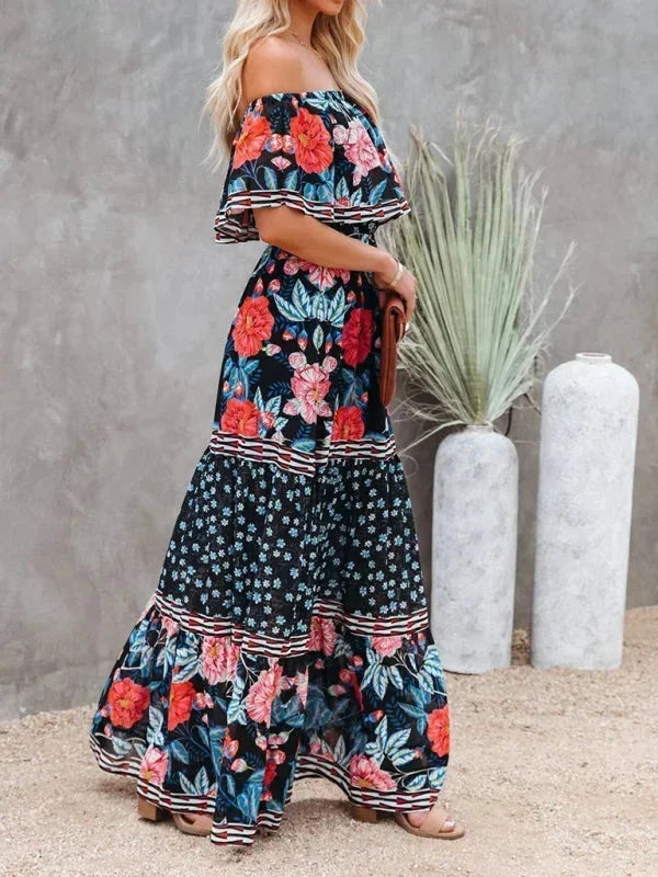 Robe longue femme épaules dénudées avec motifs floraux | Coupe féminine + Style élégant + Facile à accessoiriser – ROBEMODE