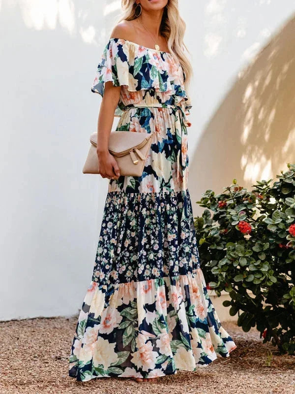 Robe longue femme épaules dénudées avec motifs floraux | Coupe féminine + Style élégant + Facile à accessoiriser – ROBEMODE