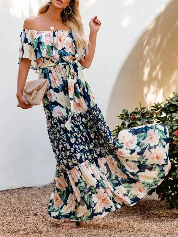 Robe longue femme épaules dénudées avec motifs floraux | Coupe féminine + Style élégant + Facile à accessoiriser – ROBEMODE