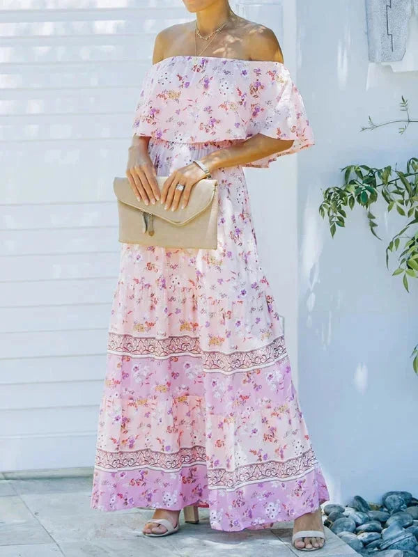 Robe longue femme épaules dénudées avec motifs floraux | Coupe féminine + Style élégant + Facile à accessoiriser – ROBEMODE