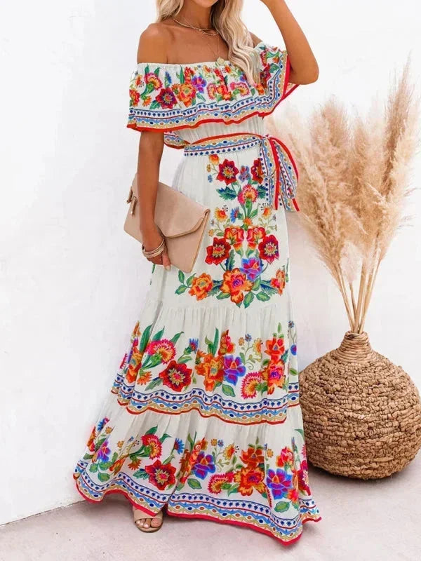 Robe longue femme épaules dénudées avec motifs floraux | Coupe féminine + Style élégant + Facile à accessoiriser – ROBEMODE