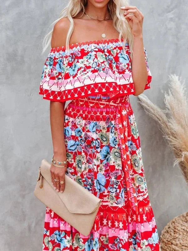 Robe longue femme épaules dénudées avec motifs floraux | Coupe féminine + Style élégant + Facile à accessoiriser – ROBEMODE