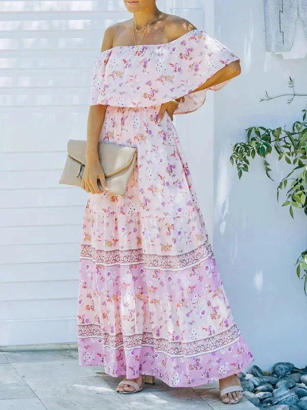 Robe longue femme épaules dénudées avec motifs floraux | Coupe féminine + Style élégant + Facile à accessoiriser – ROBEMODE