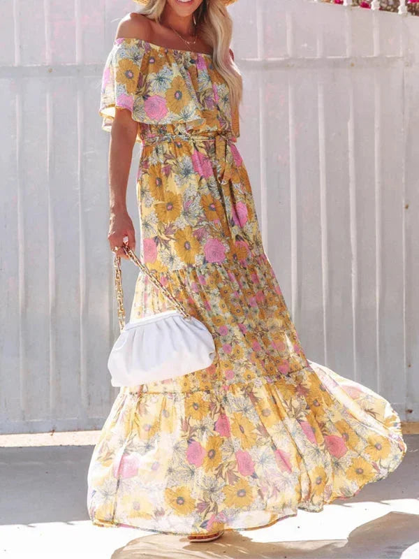 Robe longue femme épaules dénudées avec motifs floraux | Coupe féminine + Style élégant + Facile à accessoiriser – ROBEMODE