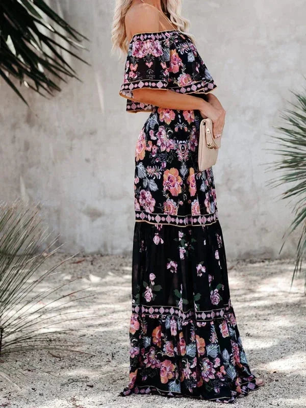 Robe longue femme épaules dénudées avec motifs floraux | Coupe féminine + Style élégant + Facile à accessoiriser – ROBEMODE