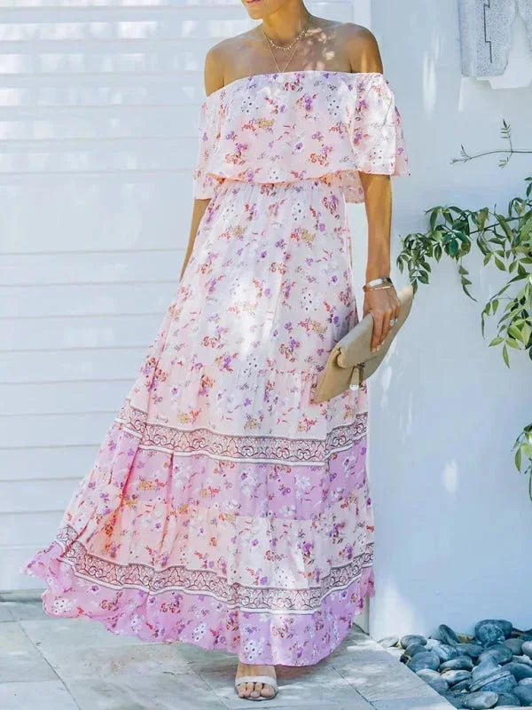 Robe longue femme épaules dénudées avec motifs floraux | Coupe féminine + Style élégant + Facile à accessoiriser – ROBEMODE