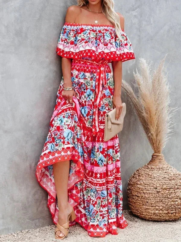 Robe longue femme épaules dénudées avec motifs floraux | Coupe féminine + Style élégant + Facile à accessoiriser – ROBEMODE