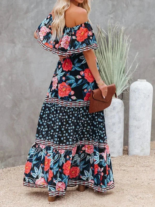 Robe longue femme épaules dénudées avec motifs floraux | Coupe féminine + Style élégant + Facile à accessoiriser – ROBEMODE