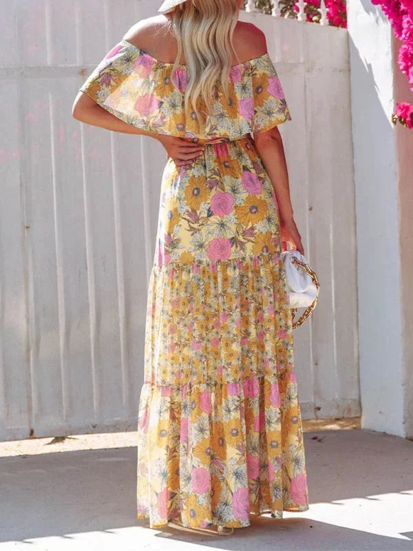 Robe longue femme épaules dénudées avec motifs floraux | Coupe féminine + Style élégant + Facile à accessoiriser – ROBEMODE