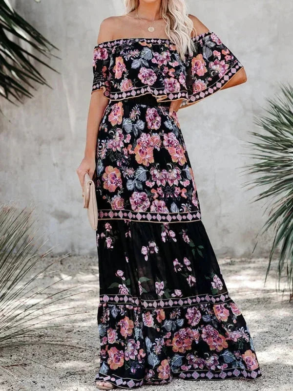 Robe longue femme épaules dénudées avec motifs floraux | Coupe féminine + Style élégant + Facile à accessoiriser – ROBEMODE