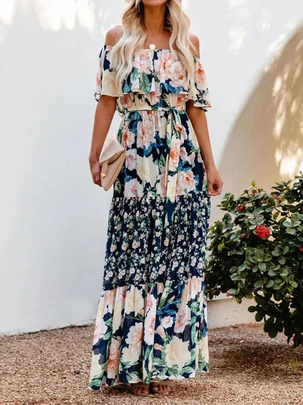 Robe longue femme épaules dénudées avec motifs floraux | Coupe féminine + Style élégant + Facile à accessoiriser – ROBEMODE