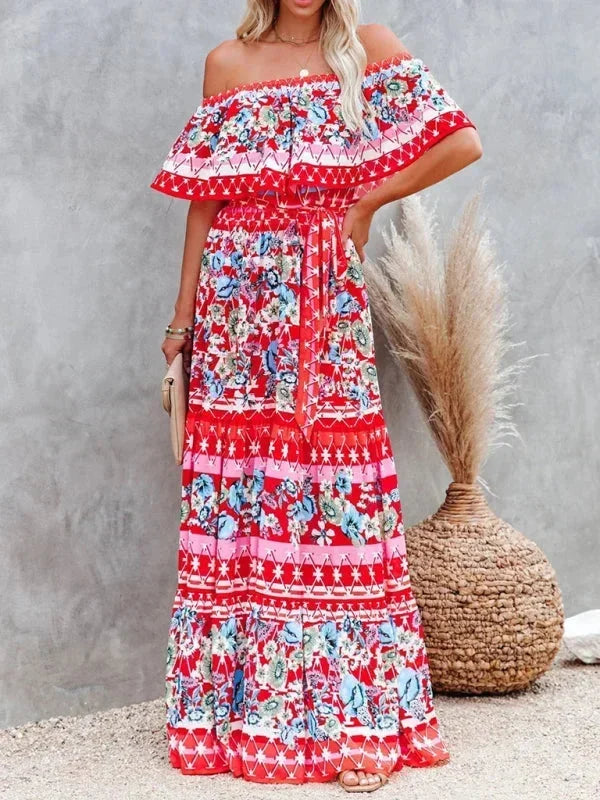 Robe longue femme épaules dénudées avec motifs floraux | Coupe féminine + Style élégant + Facile à accessoiriser – ROBEMODE