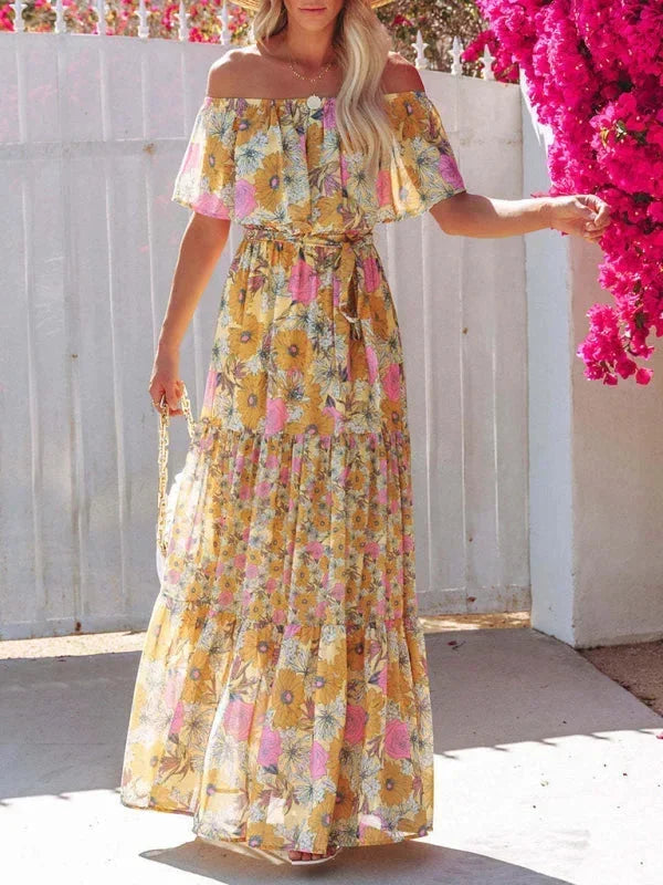 Robe longue femme épaules dénudées avec motifs floraux | Coupe féminine + Style élégant + Facile à accessoiriser – ROBEMODE