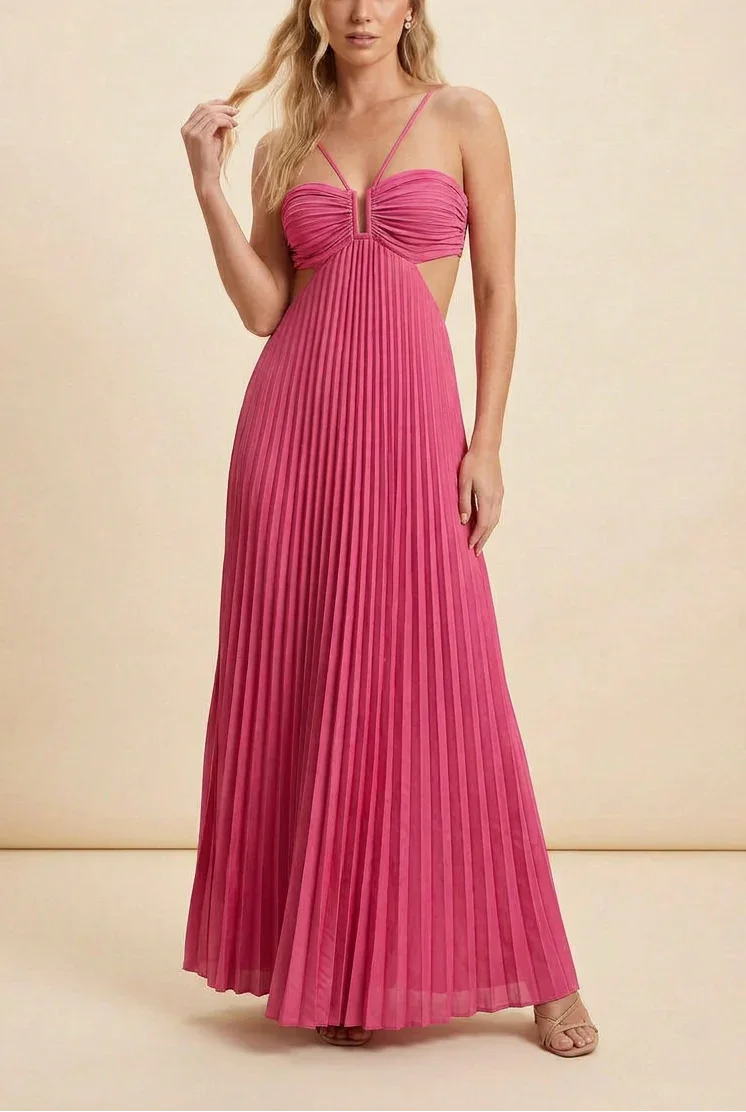 Robe longue femme plissée dos nu | ROBEMODE