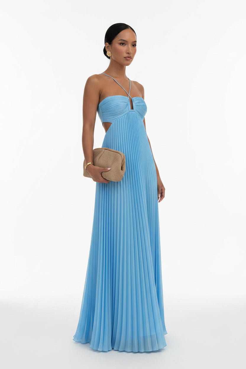 Robe longue femme plissée dos nu | ROBEMODE