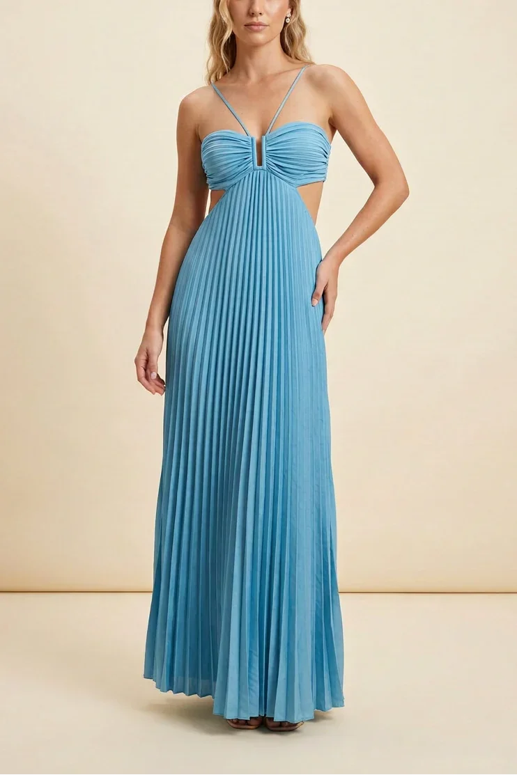 Robe longue femme plissée dos nu | ROBEMODE