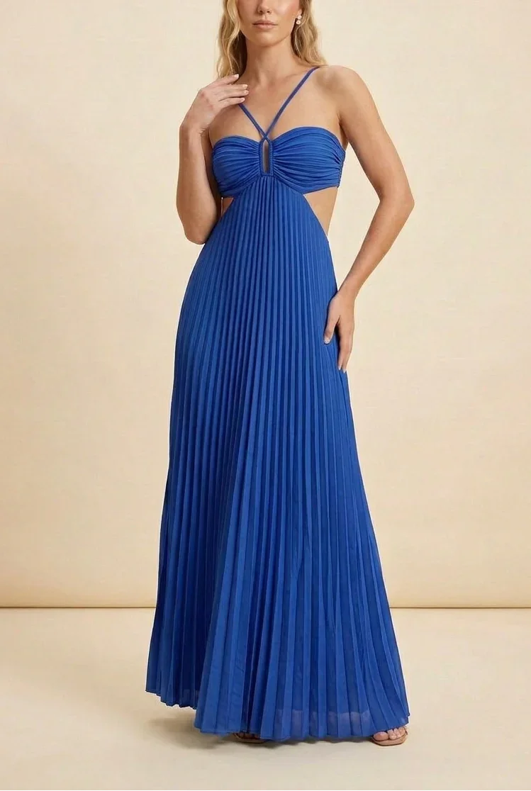 Robe longue femme plissée dos nu | ROBEMODE