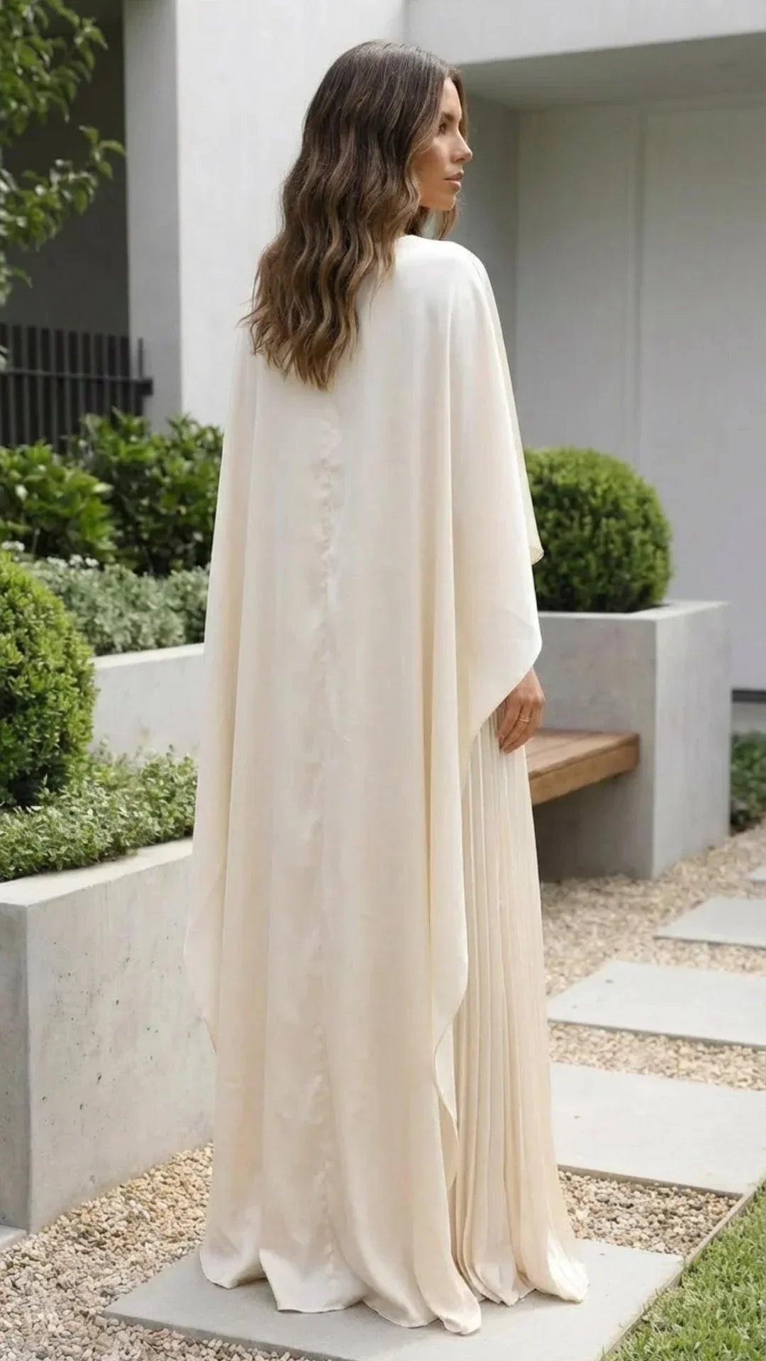 Robe longue femme plissée manches cape | ROBEMODE