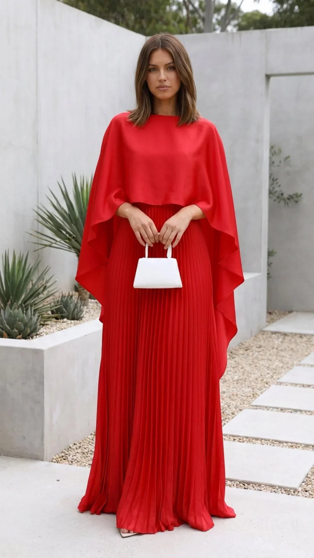 Robe longue femme plissée manches cape | ROBEMODE