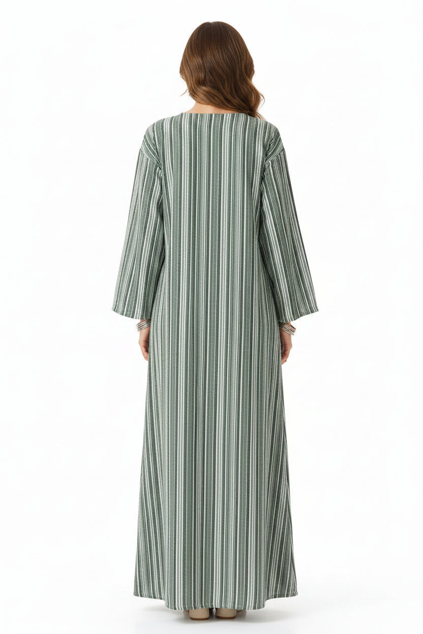 Robe longue femme rayée avec col en V et poches | Coupe féminine + Style élégant + Facile à accessoiriser – ROBEMODE