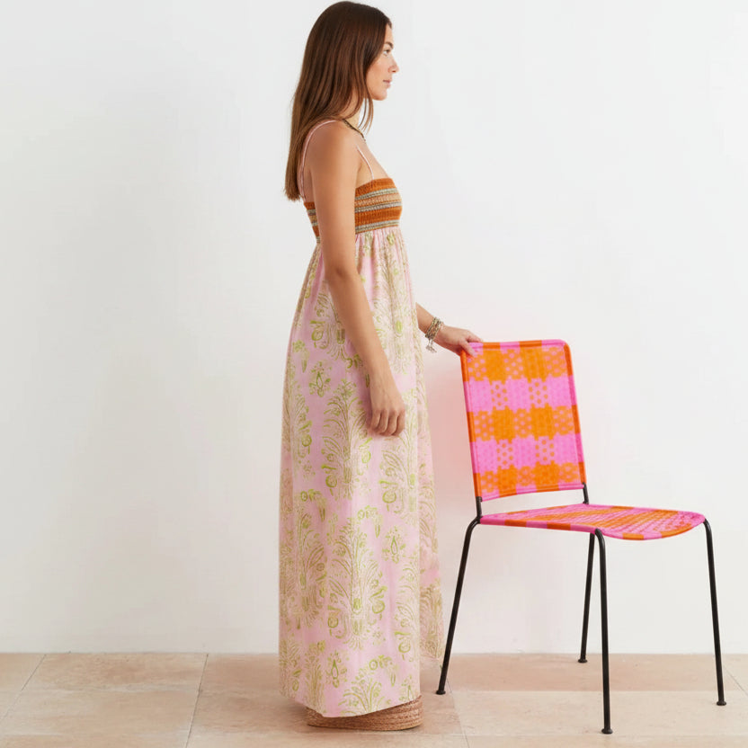 Robe longue femme rose boho à bretelles motifs été | Coupe féminine + Style élégant + Facile à accessoiriser – ROBEMODE
