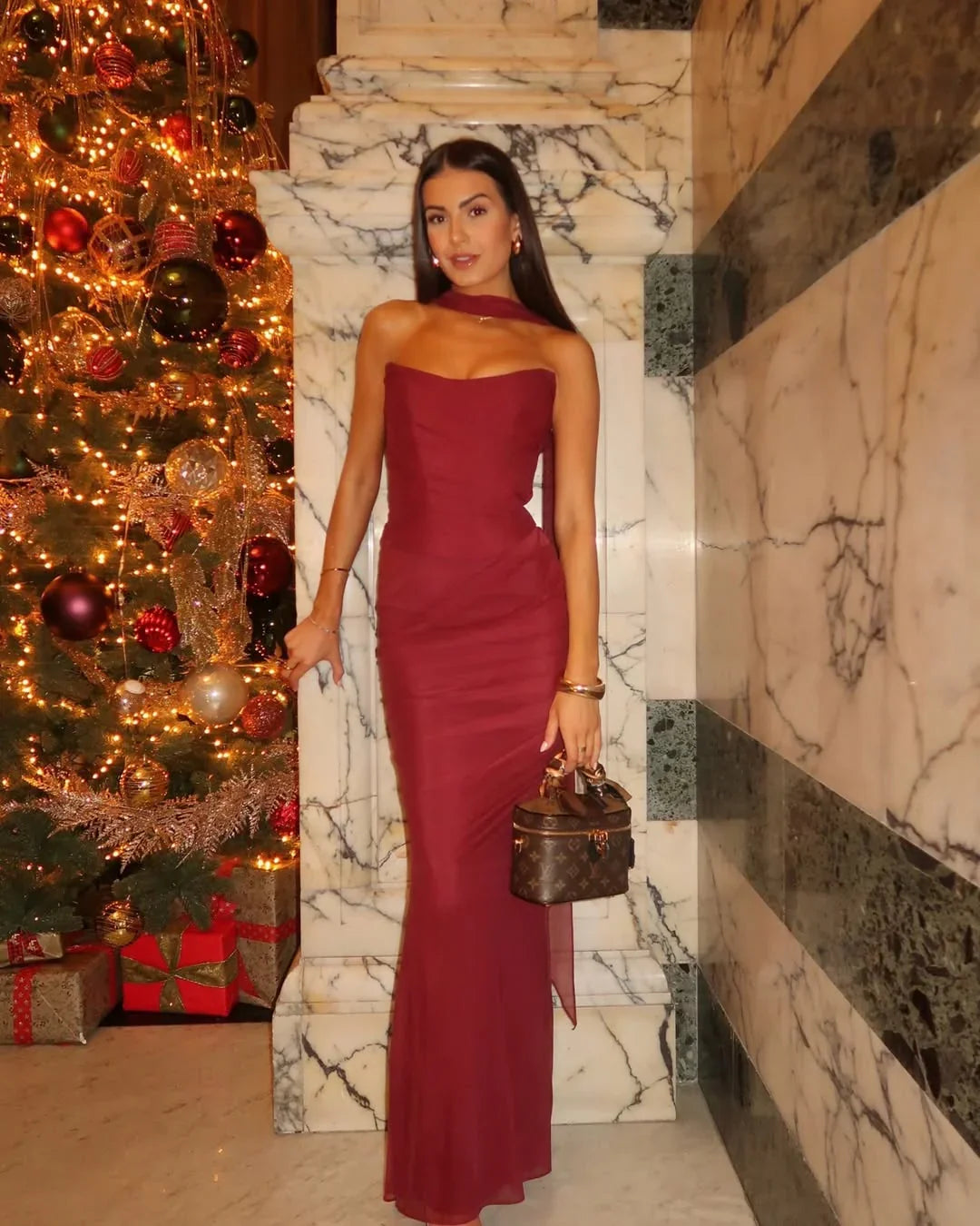 Robe longue femme sans bretelles avec écharpe | Coupe féminine + Style élégant + Facile à accessoiriser – ROBEMODE