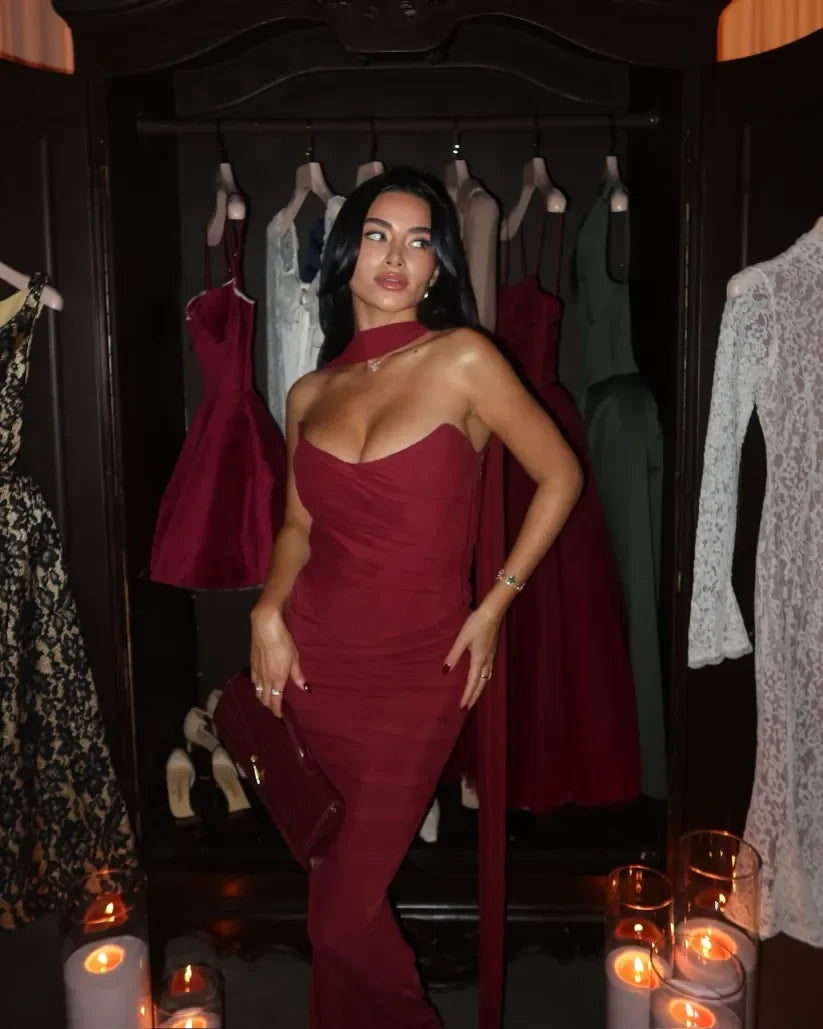 Robe longue femme sans bretelles avec écharpe | Coupe féminine + Style élégant + Facile à accessoiriser – ROBEMODE