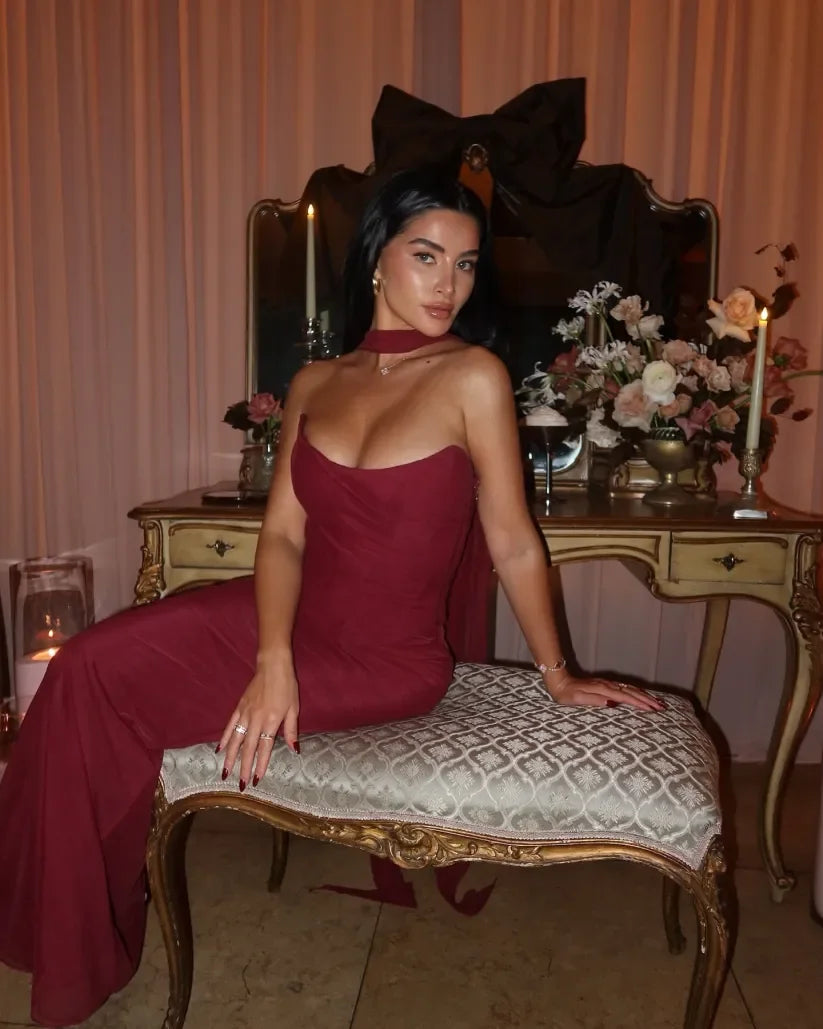 Robe longue femme sans bretelles avec écharpe | Coupe féminine + Style élégant + Facile à accessoiriser – ROBEMODE