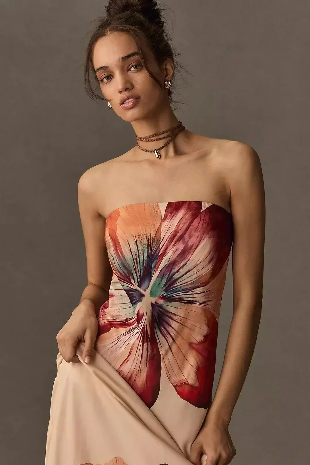 Robe longue femme sans bretelles à motif floral | Coupe féminine + Style élégant + Facile à accessoiriser – ROBEMODE