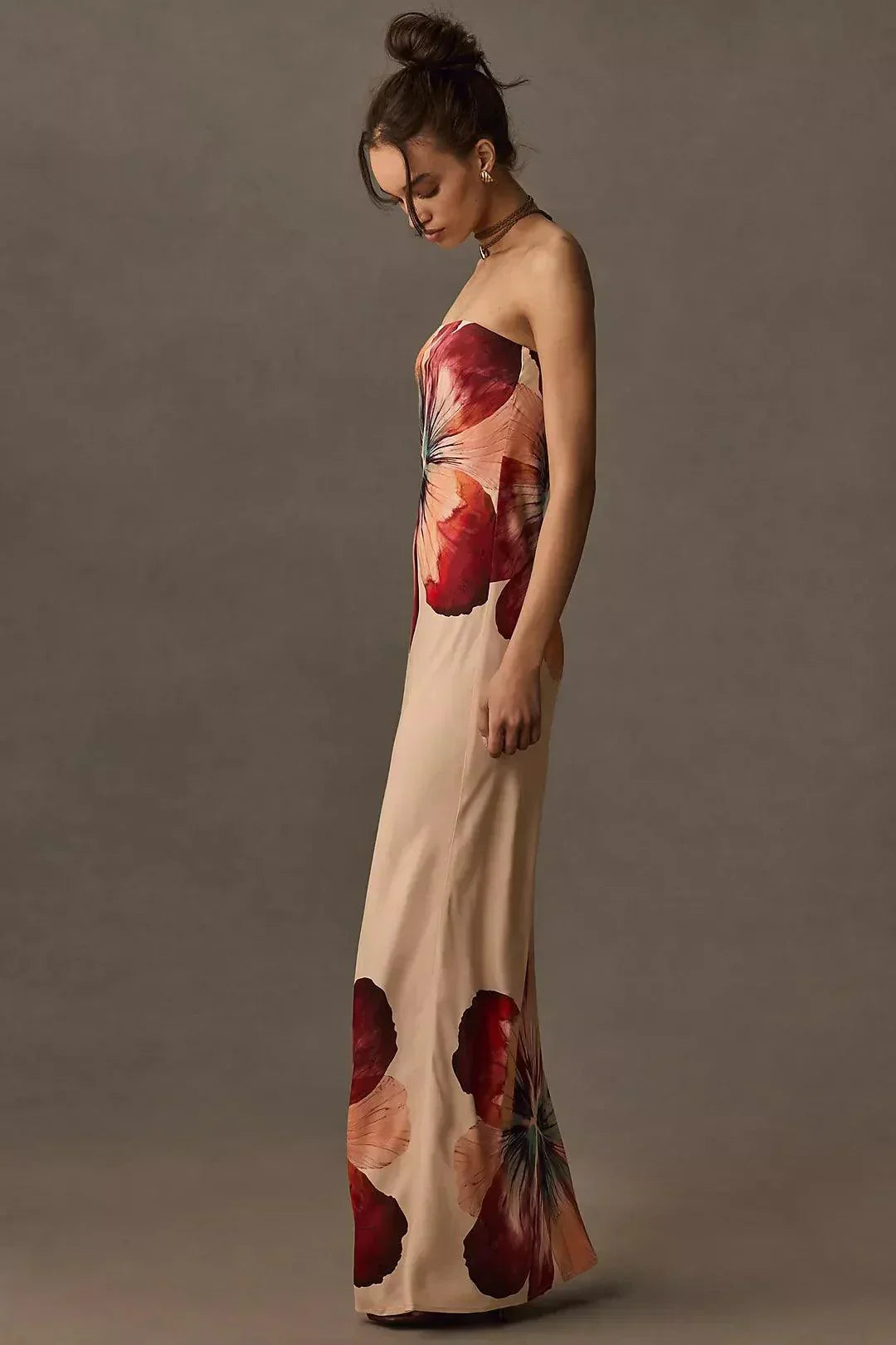 Robe longue femme sans bretelles à motif floral | Coupe féminine + Style élégant + Facile à accessoiriser – ROBEMODE