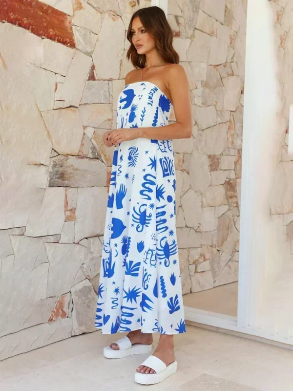 Robe longue femme sans bretelles à motifs estivaux | Coupe féminine + Style élégant + Facile à accessoiriser – ROBEMODE