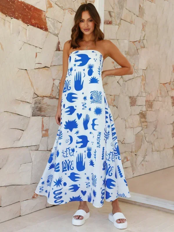 Robe longue femme sans bretelles à motifs estivaux | Coupe féminine + Style élégant + Facile à accessoiriser – ROBEMODE