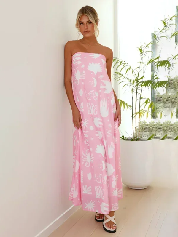 Robe longue femme sans bretelles à motifs estivaux | Coupe féminine + Style élégant + Facile à accessoiriser – ROBEMODE