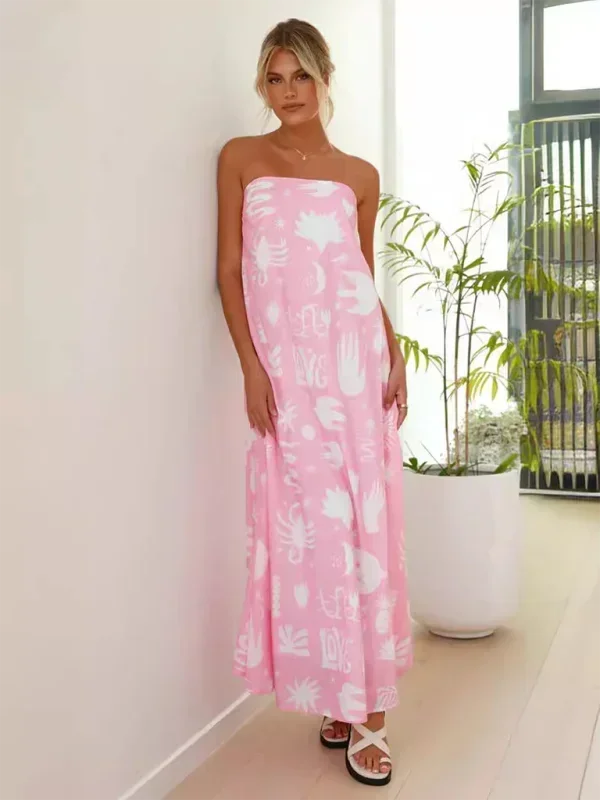 Robe longue femme sans bretelles à motifs estivaux | Coupe féminine + Style élégant + Facile à accessoiriser – ROBEMODE