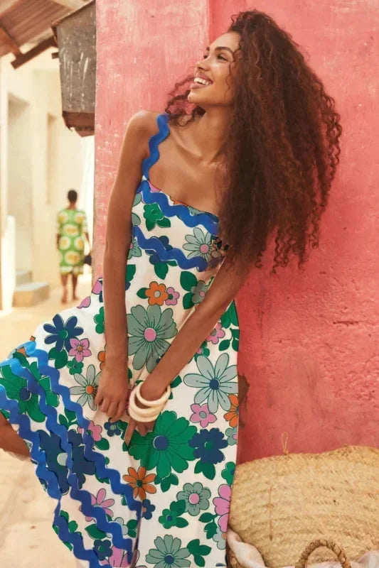 Robe Longue Sans Manches Bord Ondulé Imprimé 11 Coloris | ROBEMODE