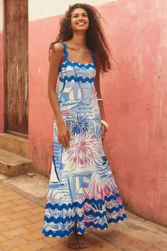 Robe Longue Sans Manches Bord Ondulé Imprimé 11 Coloris | ROBEMODE