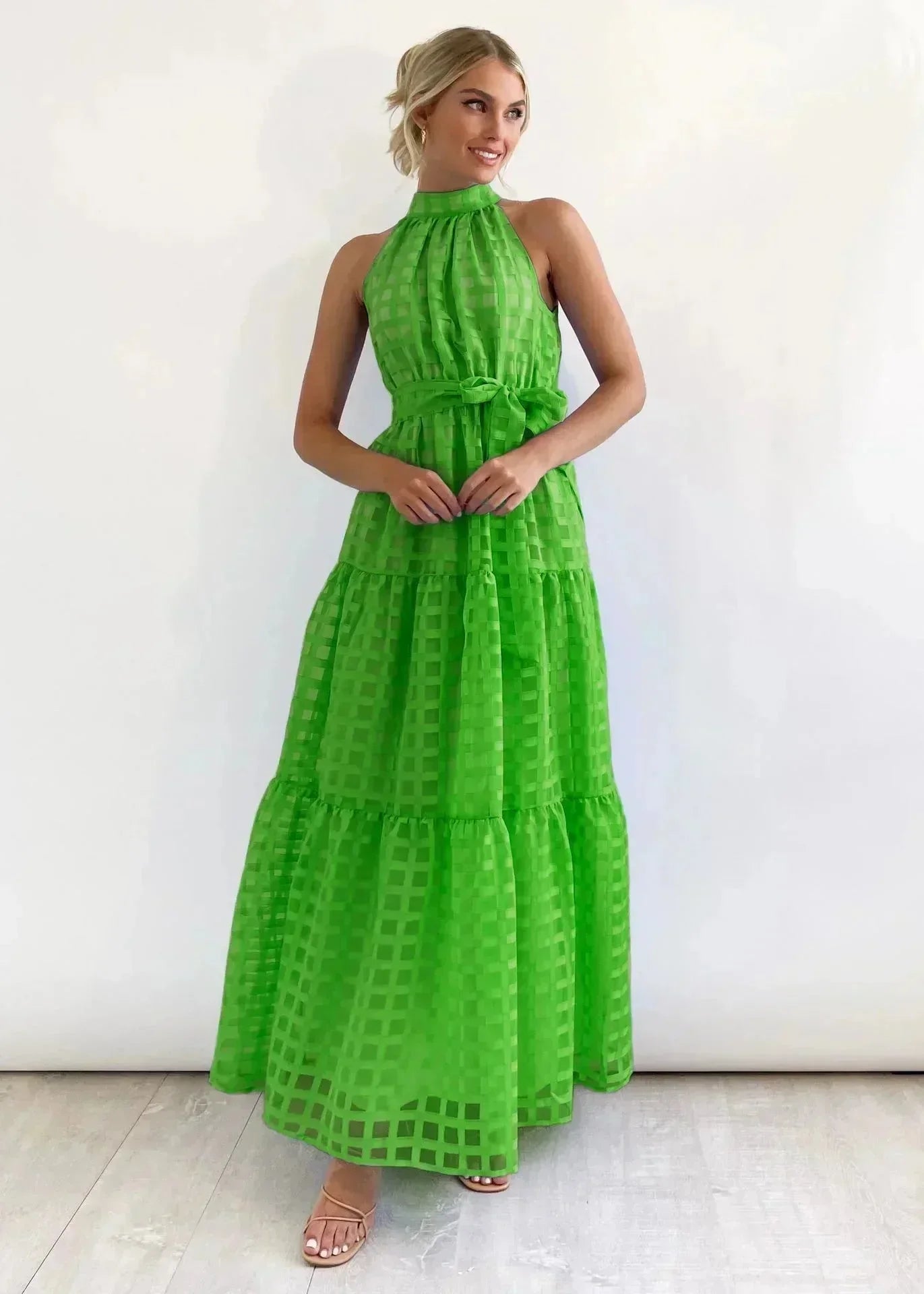 Robe longue femme sans manches à motif chic avec ceinture | Coupe féminine + Style élégant + Facile à accessoiriser – ROBEMODE