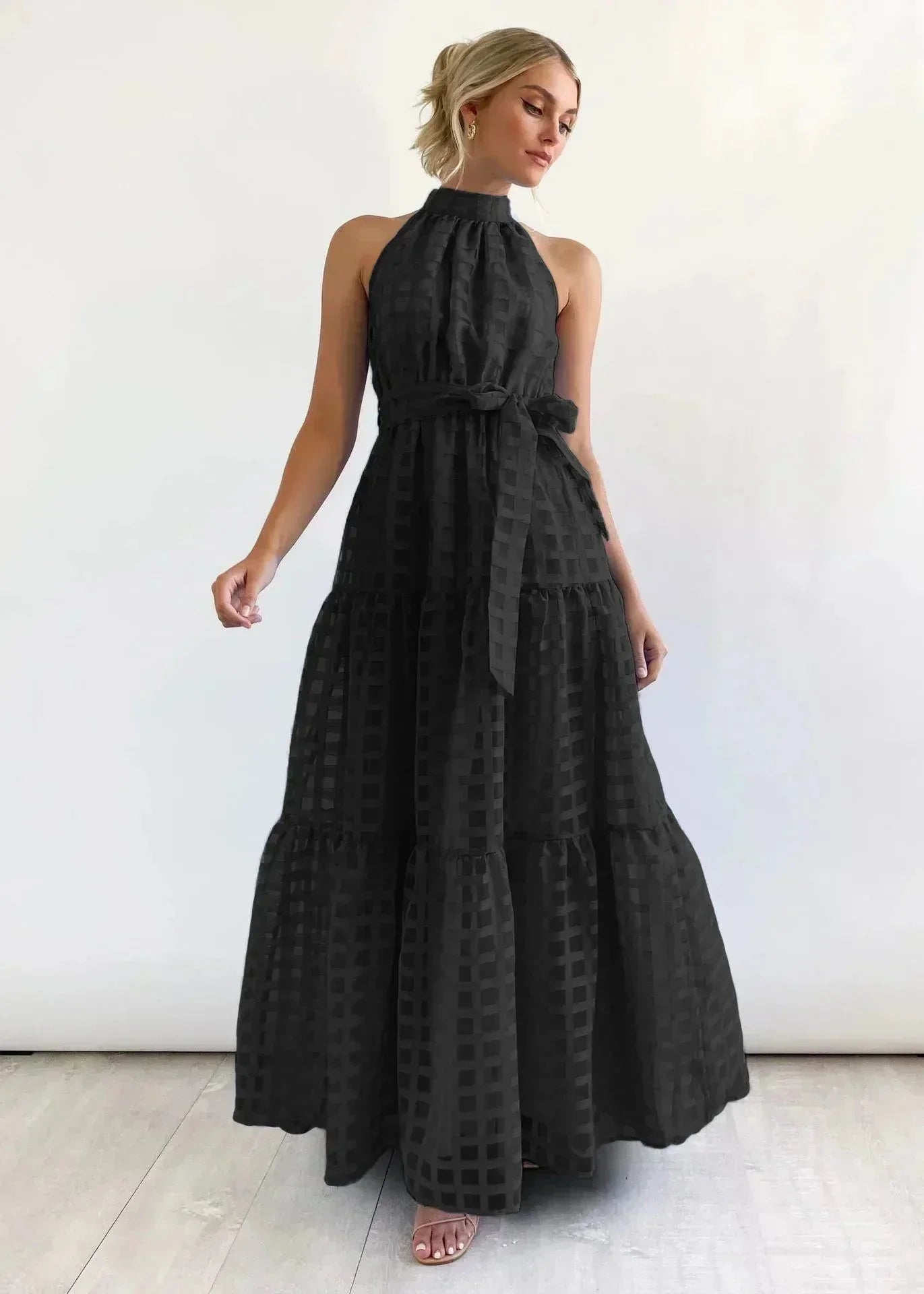 Robe longue femme sans manches à motif chic avec ceinture | Coupe féminine + Style élégant + Facile à accessoiriser – ROBEMODE