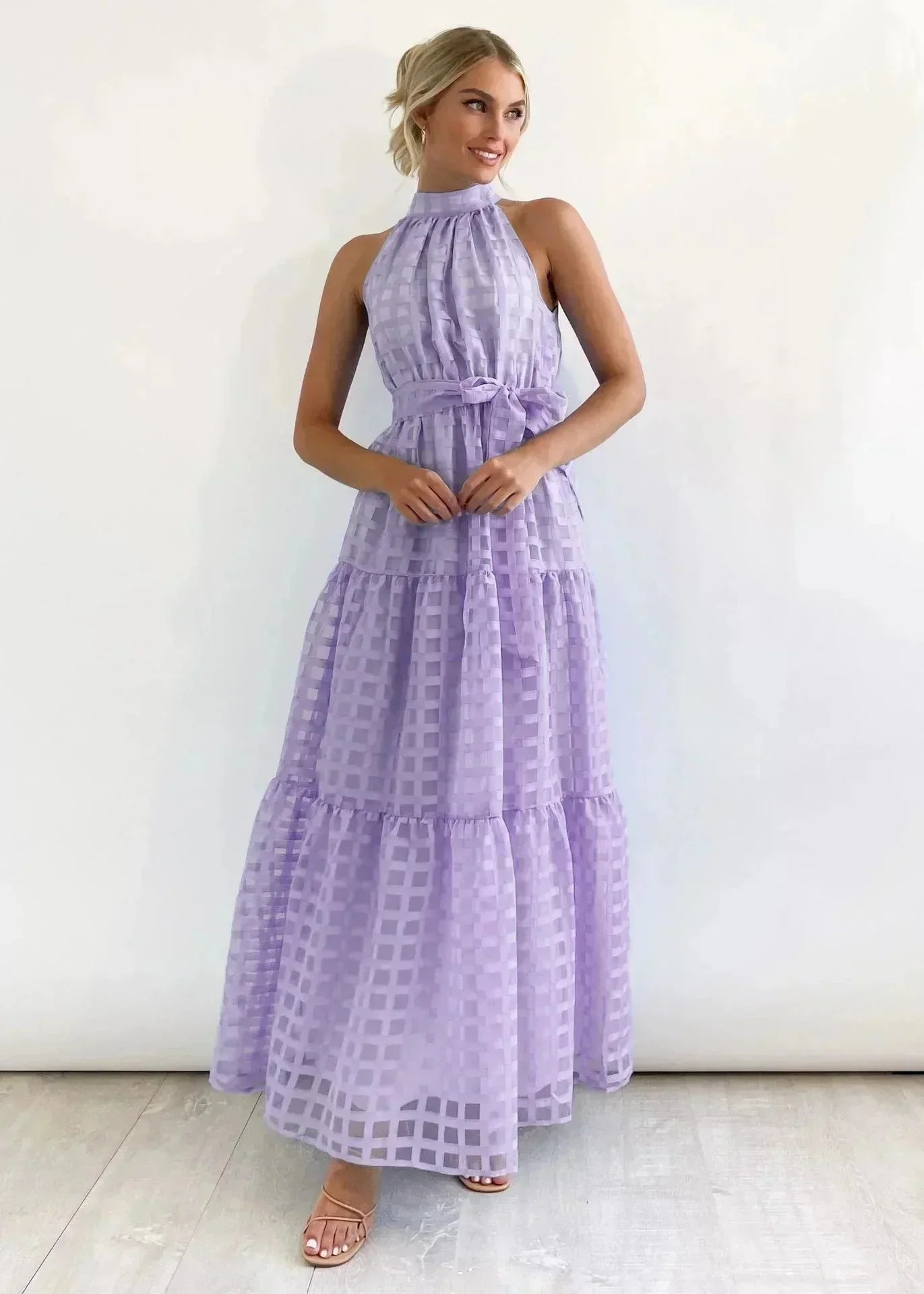 Robe longue femme sans manches à motif chic avec ceinture | Coupe féminine + Style élégant + Facile à accessoiriser – ROBEMODE