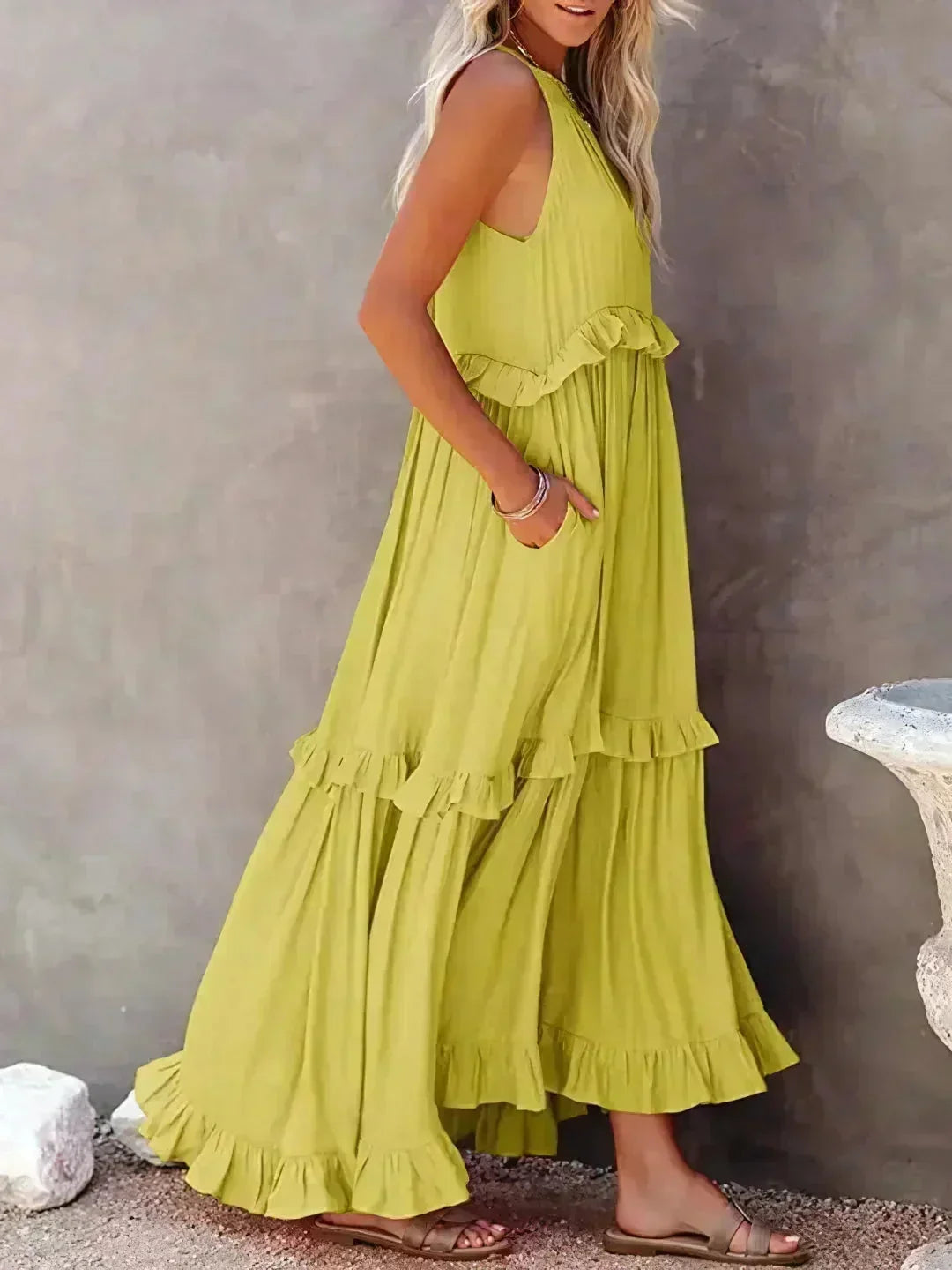 Robe Longue Sans Manches Volants Superposés 8 Coloris | ROBEMODE