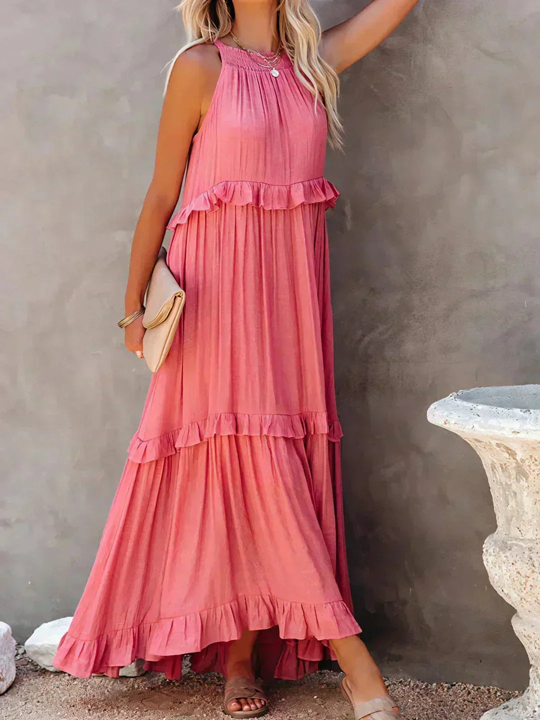 Robe Longue Sans Manches Volants Superposés 8 Coloris | ROBEMODE