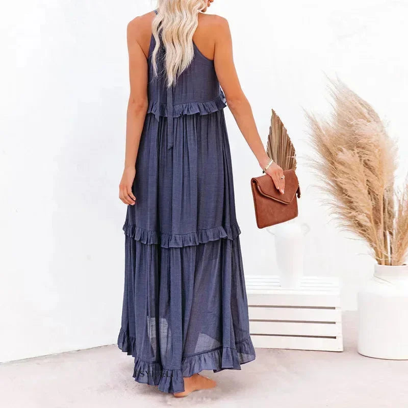 Robe Longue Sans Manches Volants Superposés 8 Coloris | ROBEMODE